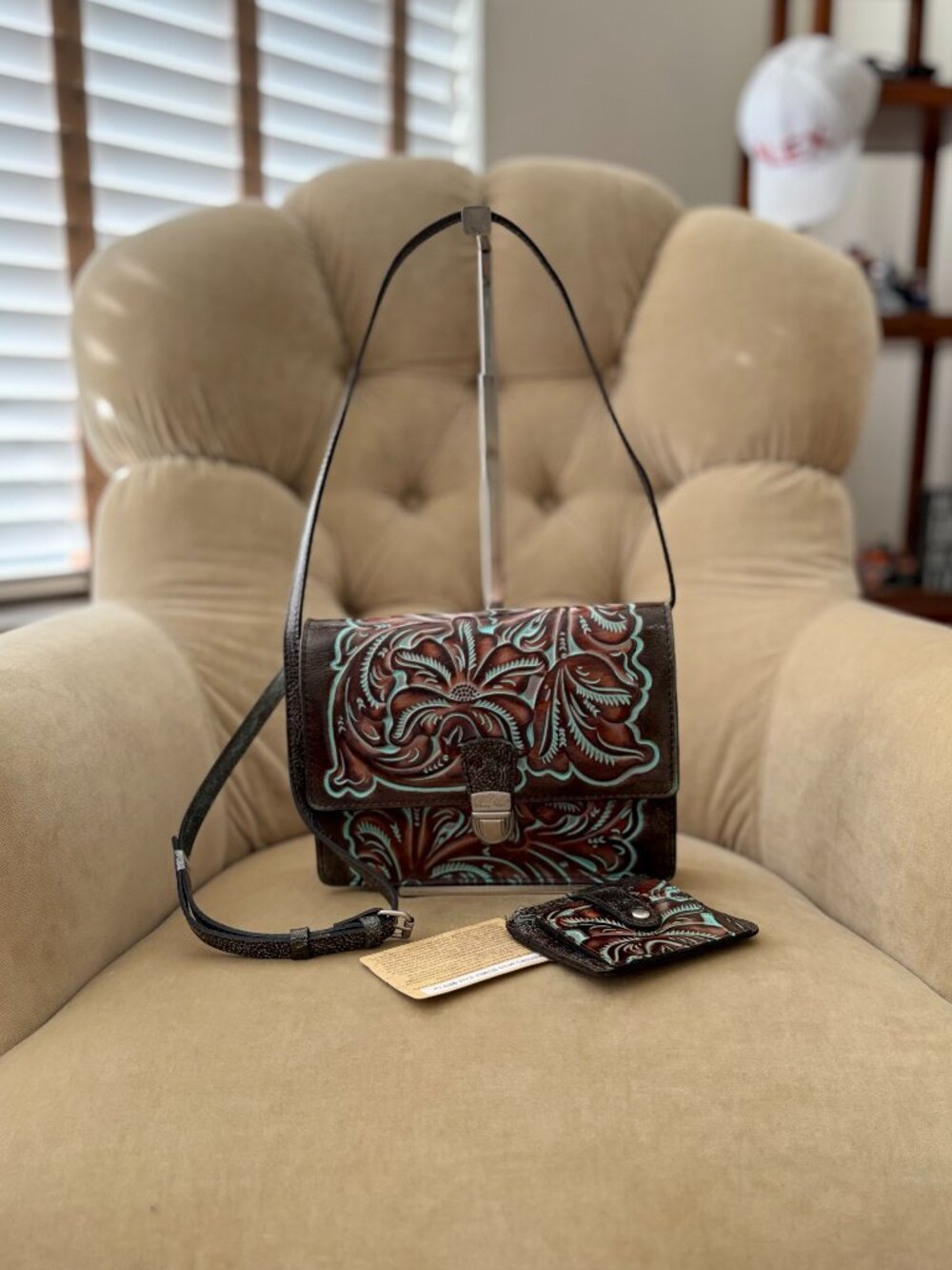 NEW Auth PATRICIA NASH Iconic Locki P1061133 Turquoise Crossbody Bag & Coin SET